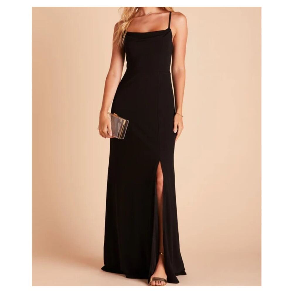 Birdy Grey Ash Dress Sz Large Black Long Maxi Cowl Draped Neckline Front Slit
